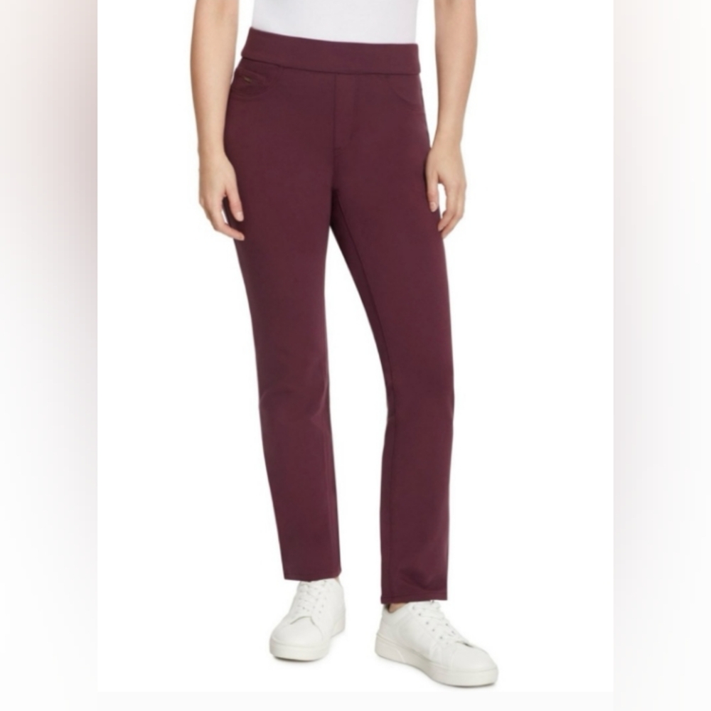 NWT Women's Nine West Heidi Pull On Straight stretch pants, size 6, Wine…